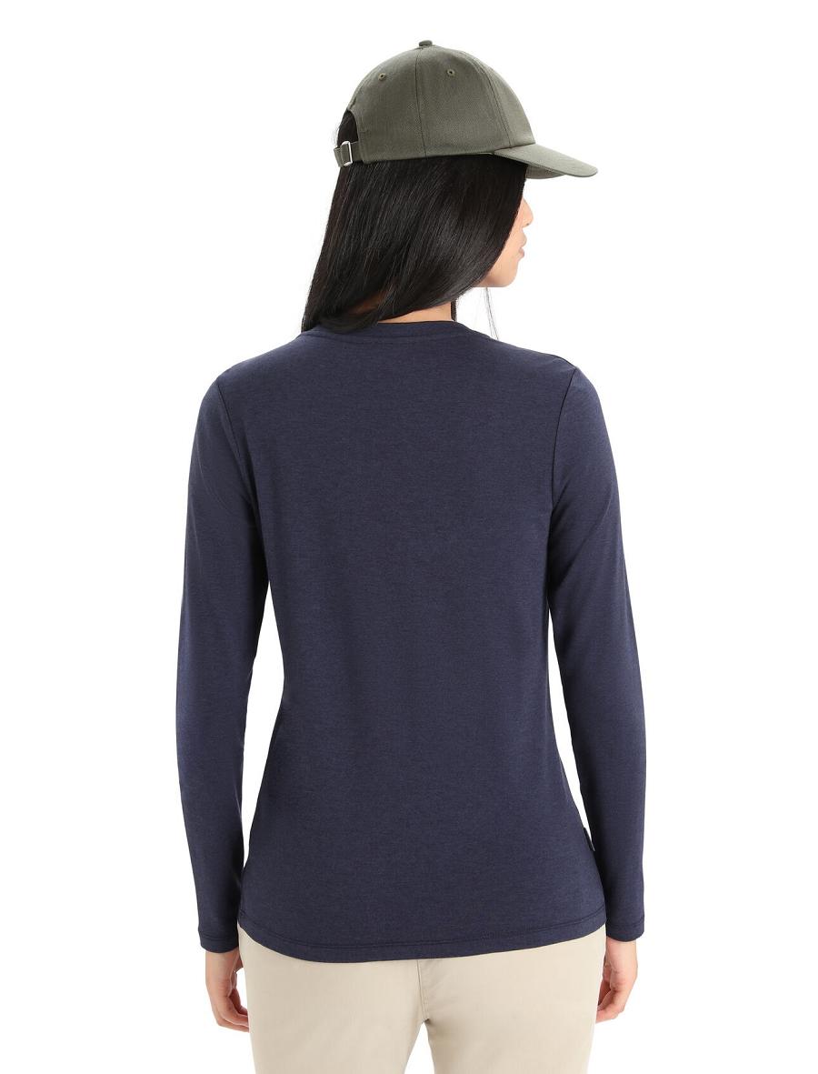 Midnight Navy Icebreaker Merino Central Classic T-Shirt Sunset Women's Long Sleeve | AU 1633XYUF